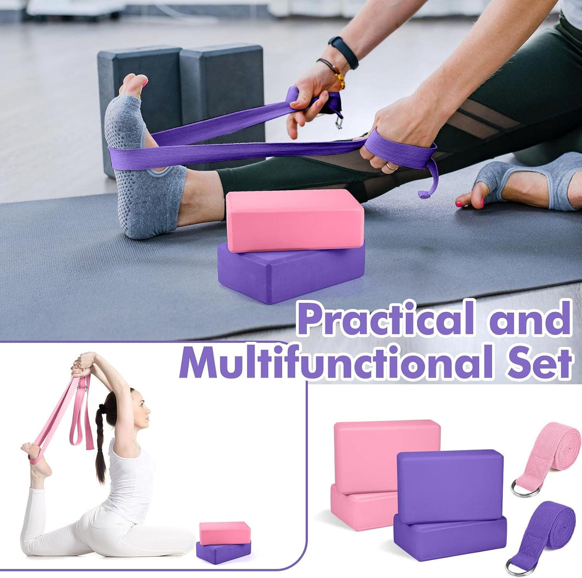 EVA Foam Yoga Block Cotton Strap Set